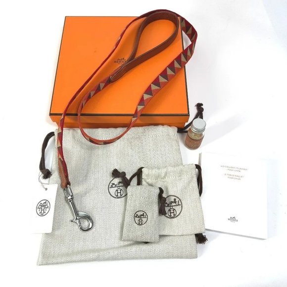 Auth HERMES Dog leash Medor Slim Lead Canvas/Leather Red - Picture 1 of 9